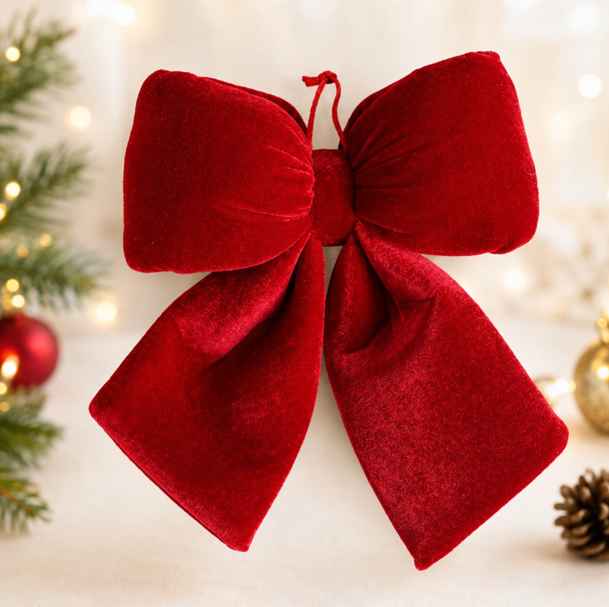 Grote Kerststrik Rood - Vol & Driedimensionaal Design - 20 x 20 cm Fluwelen Kerst Strik - Voor Kerstboom, Deur, Krans & Trap