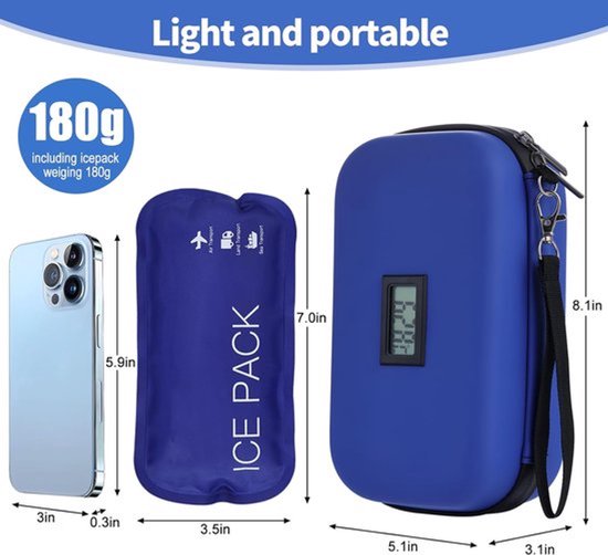 Insuline koeltas - met 2 Ice Packs - Diabetische Reistas - Insuline Etui - diabetes tas medische etui - koeltasje voor op reis - Draagbare Medische Koeltas - blauw — afbeelding 5
