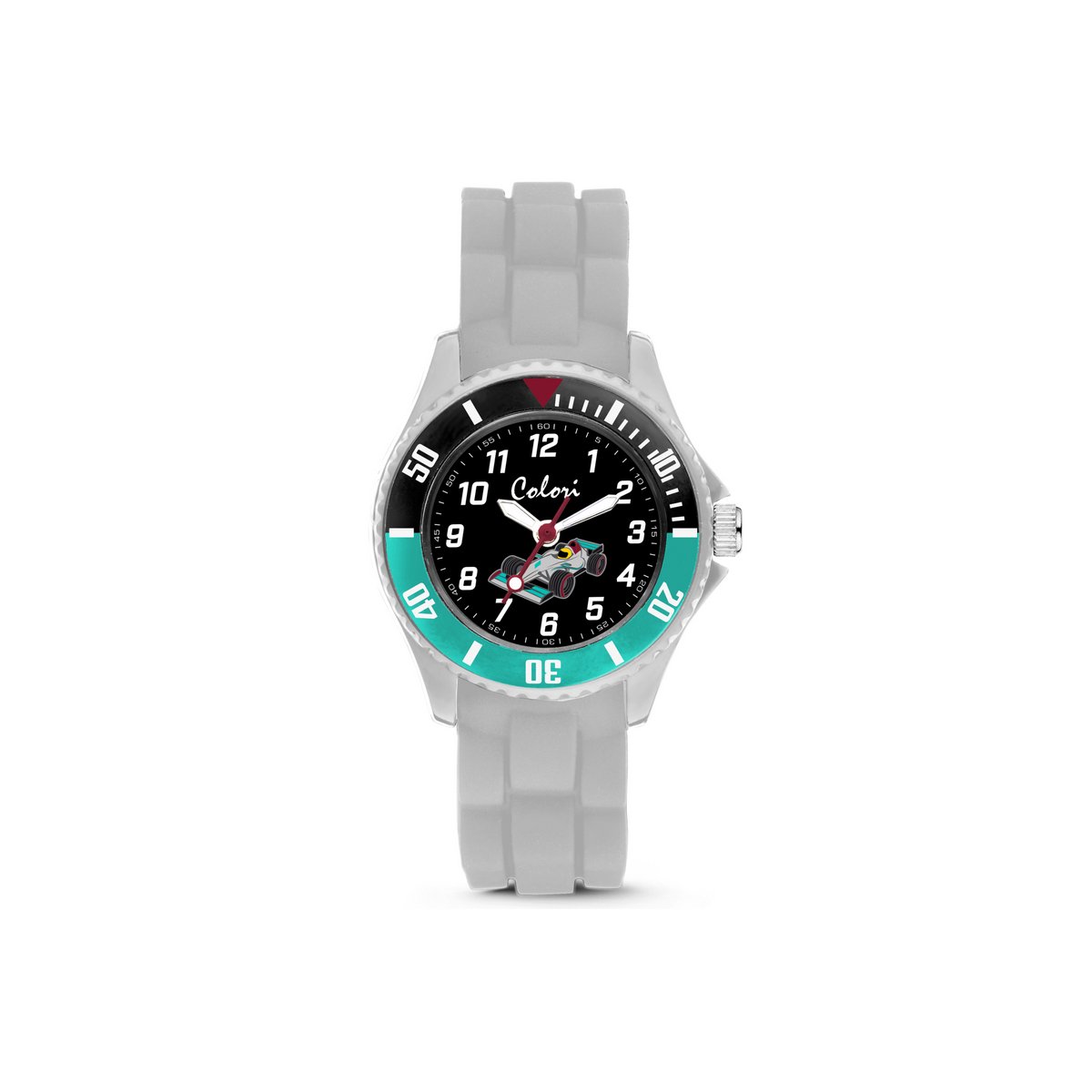Colori Kidz 5-CLK135 Kinderhorloge - Siliconen Band - Ø 30 mm - 20 mm Wijzerplaat - F1 Racewagen - Grijs