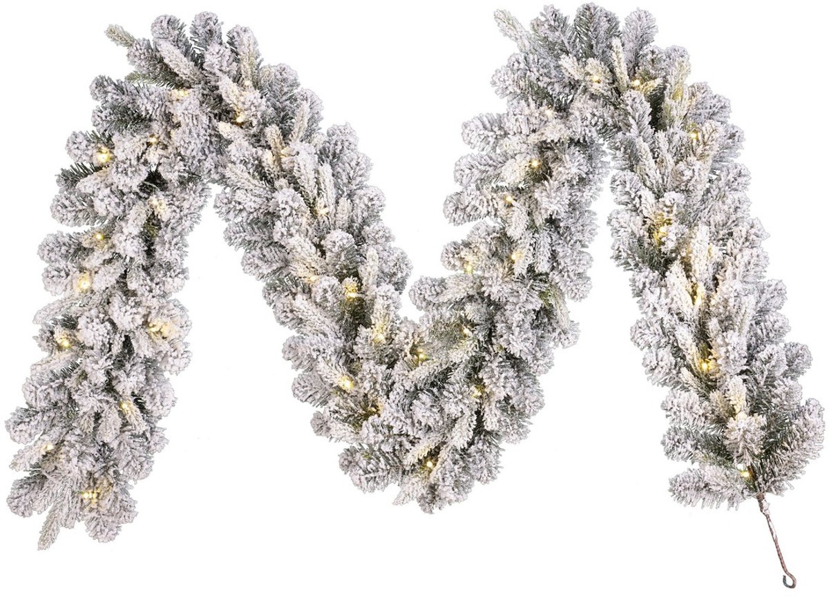 Black Box Trees Glendon Guirlande met Verlichting - Kerstguirlande met Sneeuw L270 cm - Kerst Decoratie met Lampjes - Frosted
