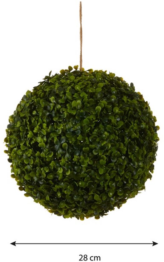 Groene kunstplant buxus bol, 28 cm doorsnee, hangend.