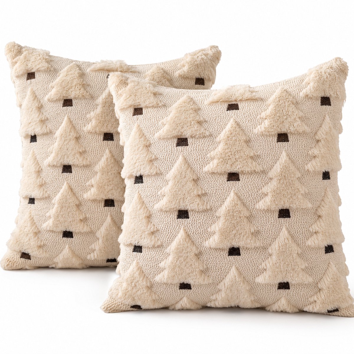 Nina’s Giftshop® Kerst Kussenhoezen – Set van 2 – 45 x 45 cm – Beige – Kussenhoes met Kerstboom – Woondecoratie & Kerstcadeau