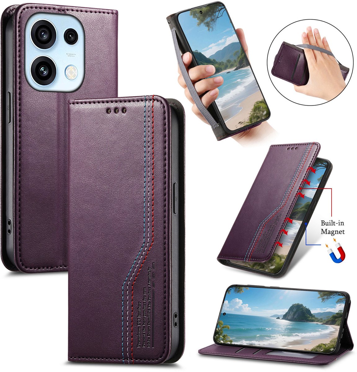 Praktische en Stijlvolle PU Leren Portemonnee Hoes voor OPPO Reno 16 F/FS _ Paars