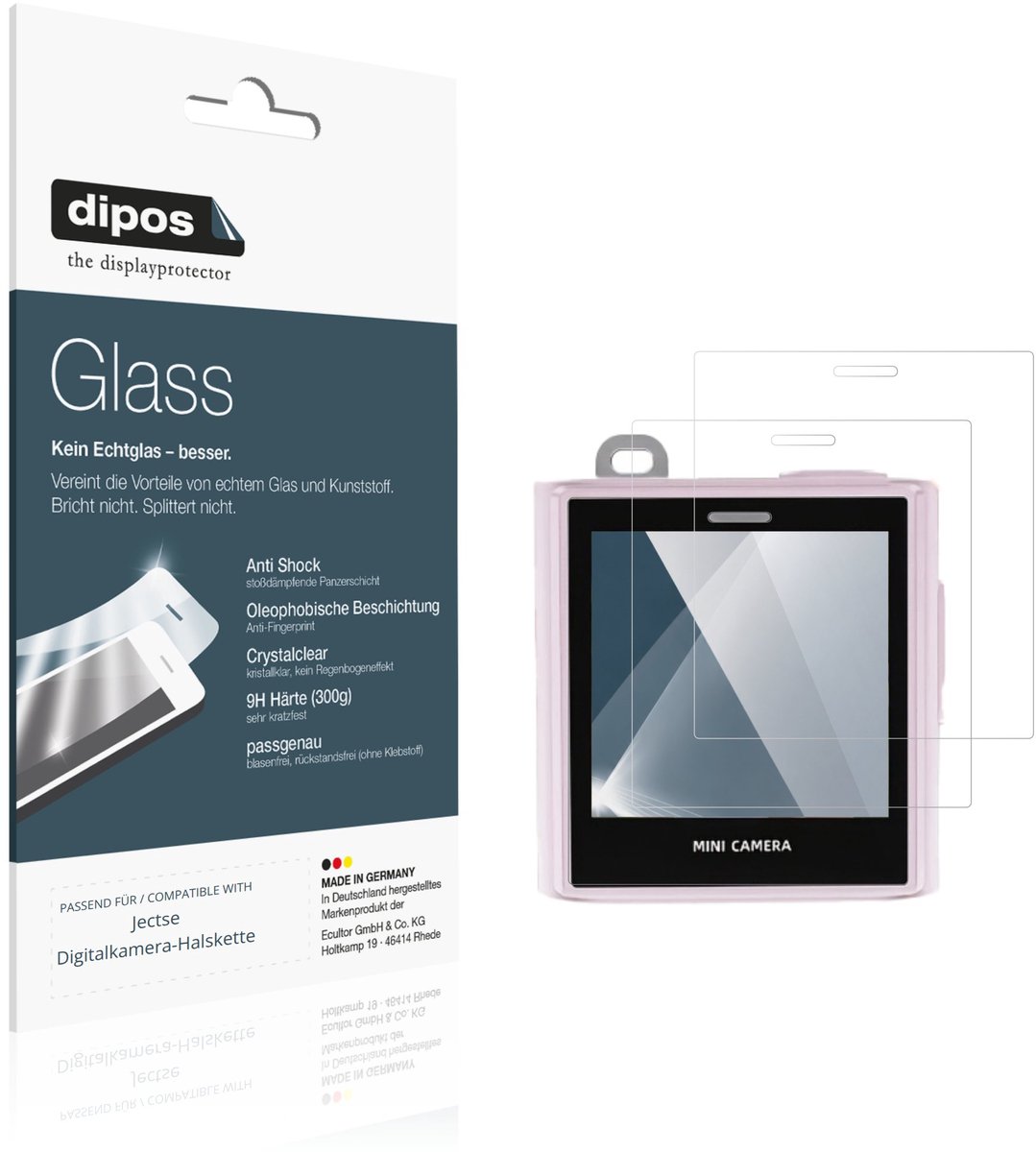 dipos – 2x Pantserfolie geschikt voor Jectse Digitalkamera-Halskette | 9H Screenprotector