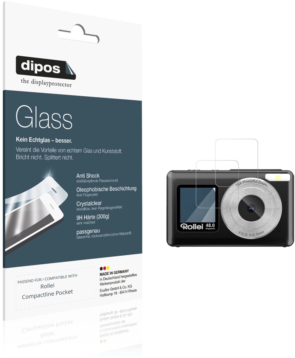 dipos – 2x Pantserfolie geschikt voor Rollei Compactline Pocket Buitenkant | 9H Screenprotector