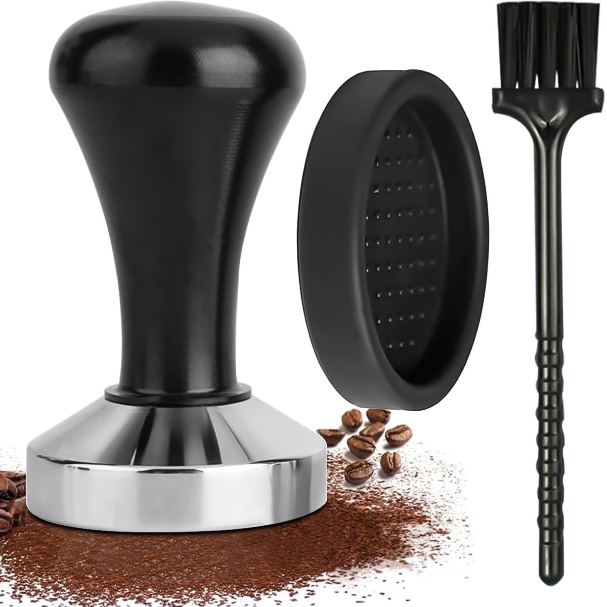 Elzusha - Tamper voor Espresso - 51mm - Inclusief Pad en Borstel - Zwart