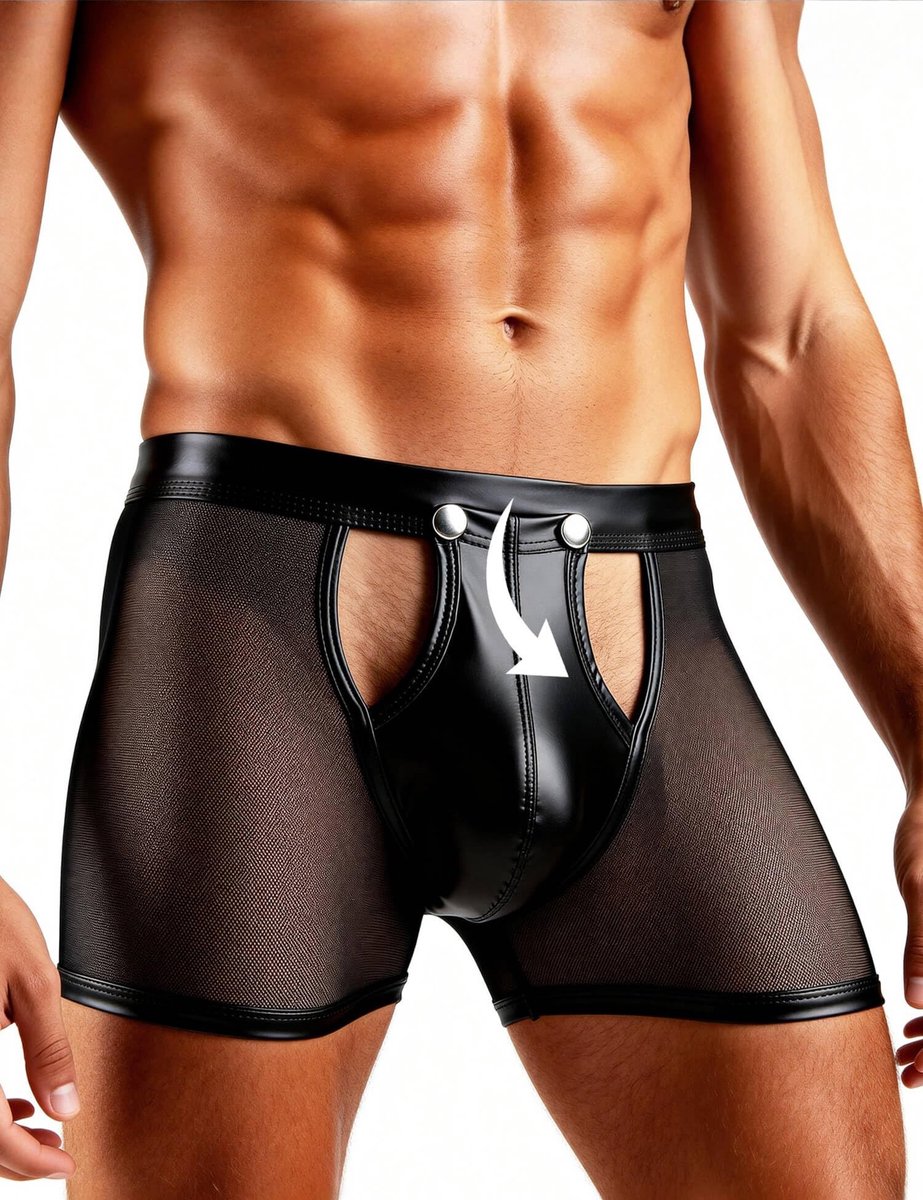 Elzusha - Boxer Shorts voor Mannen - Faux Leer en Mesh - Zwart