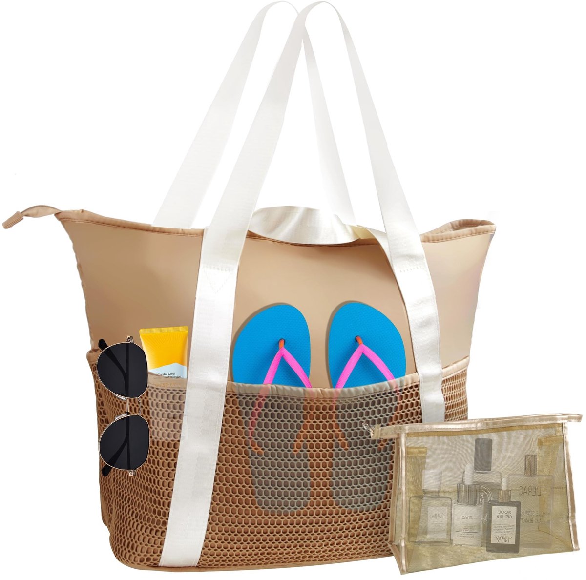 Elzusha - XXL Strandtas met Ritssluiting - Waterdicht Bruin