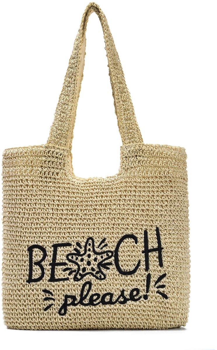 Elzusha - Stro Schoudertas - Grote Capaciteit voor Zomer - Beige