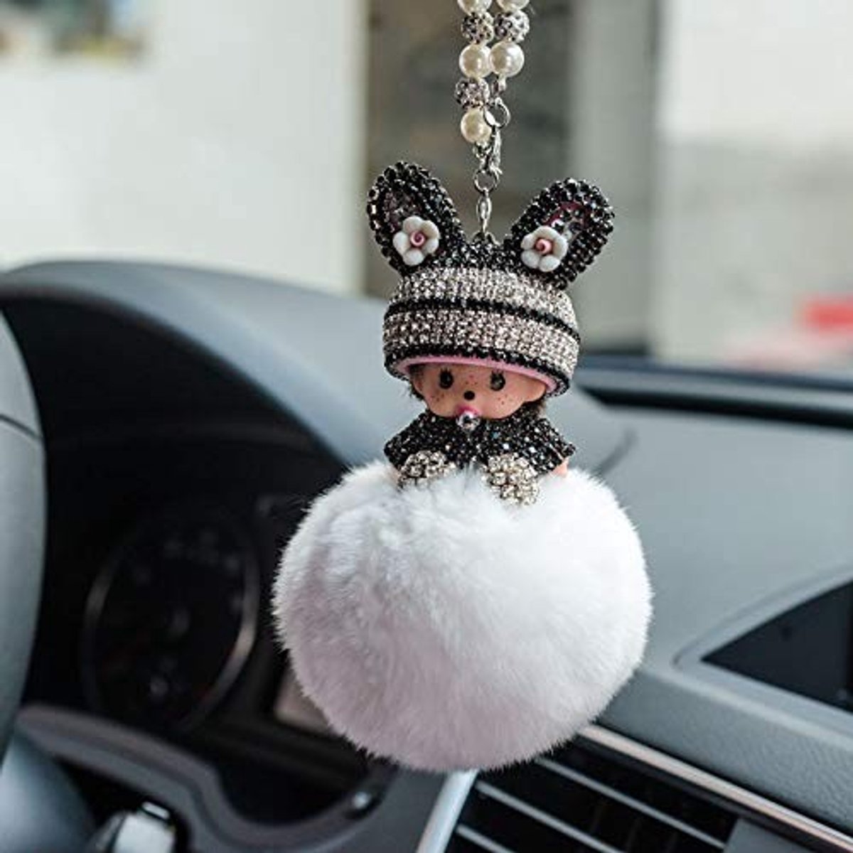 Elzusha - Rhinestone Achteruitkijkspiegel Ornament - Pluche Bal