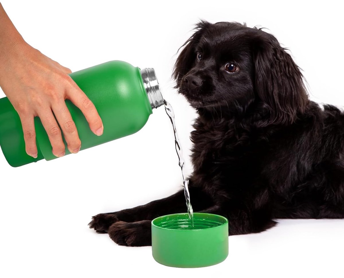 Elzusha - Roestvrijstalen Isolerende Waterfles met Aangehechte Drinkbak voor Honden