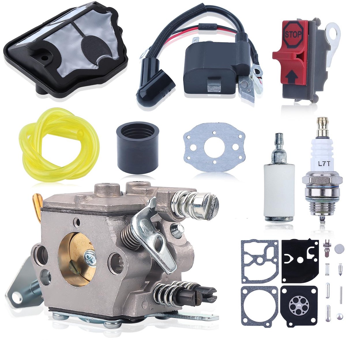 Elzusha - Carburetor Reparatieset voor Husqvarna 36 41 136 137 141 142 - Inclusief brandstofslang en filter