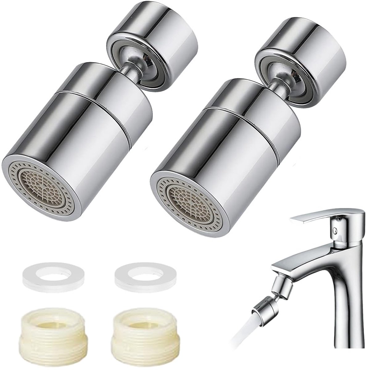 Kraanopzetstuk - 360° Draaibaar & Zwenkbaar - Dubbele Straal (Douche & Normaal) - Waterbesparend - Met Beluchter - Voor Keuken- en Badkamerkranen