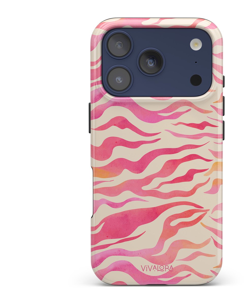 VivaLora Tough Telefoonhoesje iPhone 17 Pro met MagSafe - Zebra Splash Print - 2-in-1 Phone Case - Hard Case & Siliconen Backcover - Extra Bescherming - Shockproof Cover - Roze Zebraprint