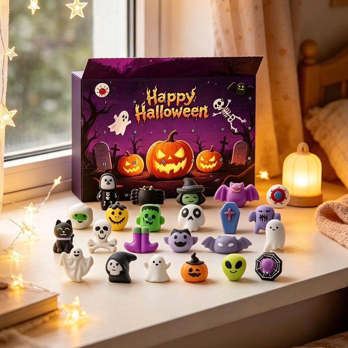 KZQ 2026 Halloween Adventskalender Blind Box - Adventskalender - 24 Mini Ornamenten - Decoratieve Siliconen Figuurtjes - 24-daagse Aftelcadeauverpakking - Halloween Decoratie - Knijp Blind Box
