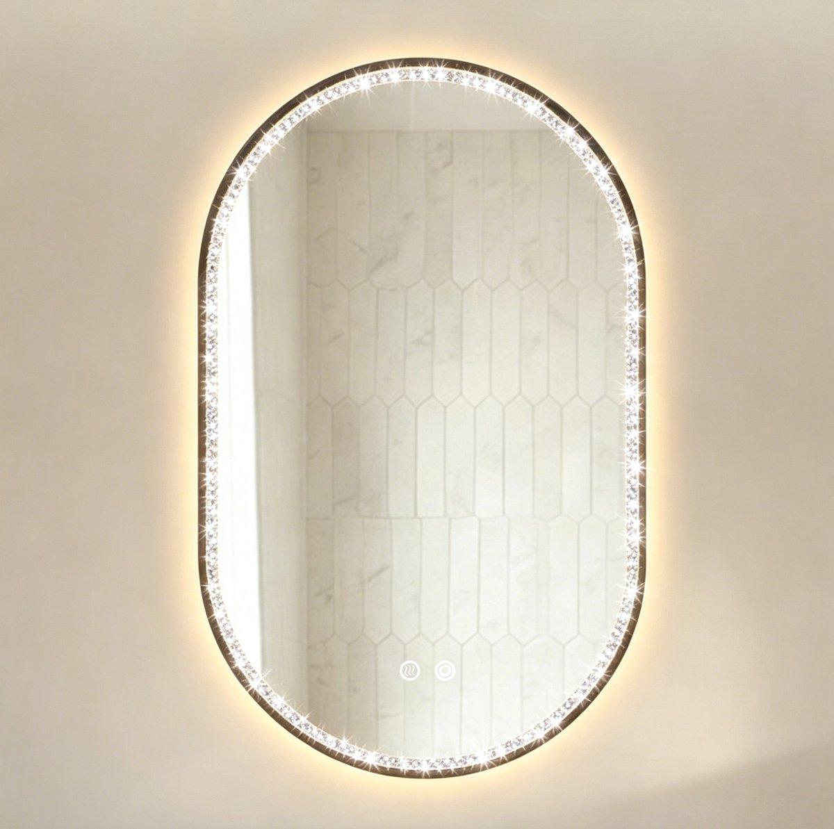Badkamerspiegel – Ledverlichting Met Touchbediening – 50 x 80 cm – Glas En Aluminium – Zwart – Ovaal – Met Antibeslagfunctie