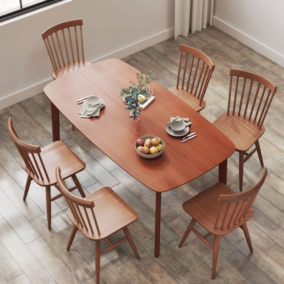 MIVRAY Eettafel - Landelijke Houten Tafel Met Gelakt Tafelblad - Voor Zes Personen In Eetkamer - Bruin - 150 x 80 x 76 cm