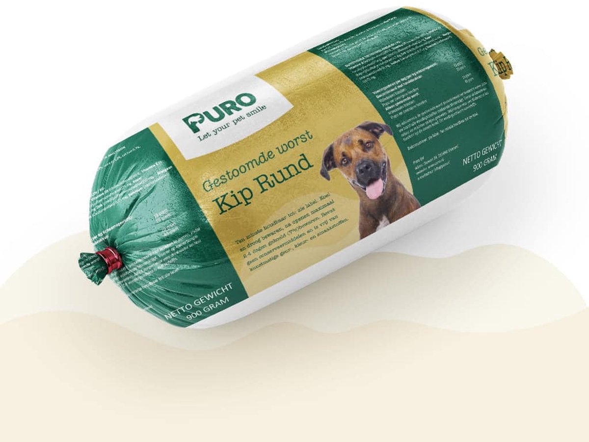 Puro Premium - Gestoomde Worst - Kip/Rund - 900 gram - Hondenworsten - 0.9 kg