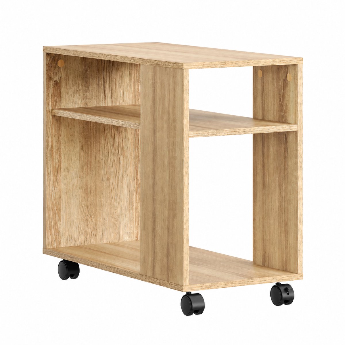 Sellino Bijzettafel - Verrijdbare Tafel met 2 Niveaus - Met Wielen en opbergruimte - 10 kg draagkracht - 70 x 35 x 61 cm - Naturel