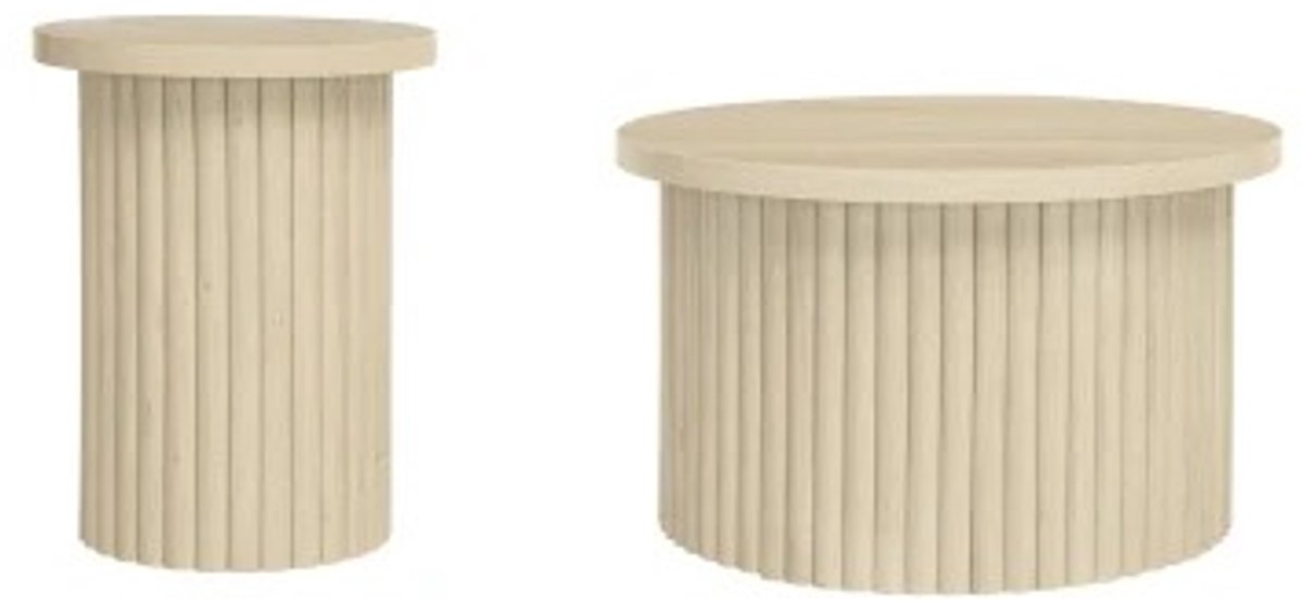 Emvae Salontafel - Bijzettafel - Set van 2 - Ronde Salontafels - 68,7 en 40,1 cm - MDF en Metalen Frame - Natuurlijke Houtlook