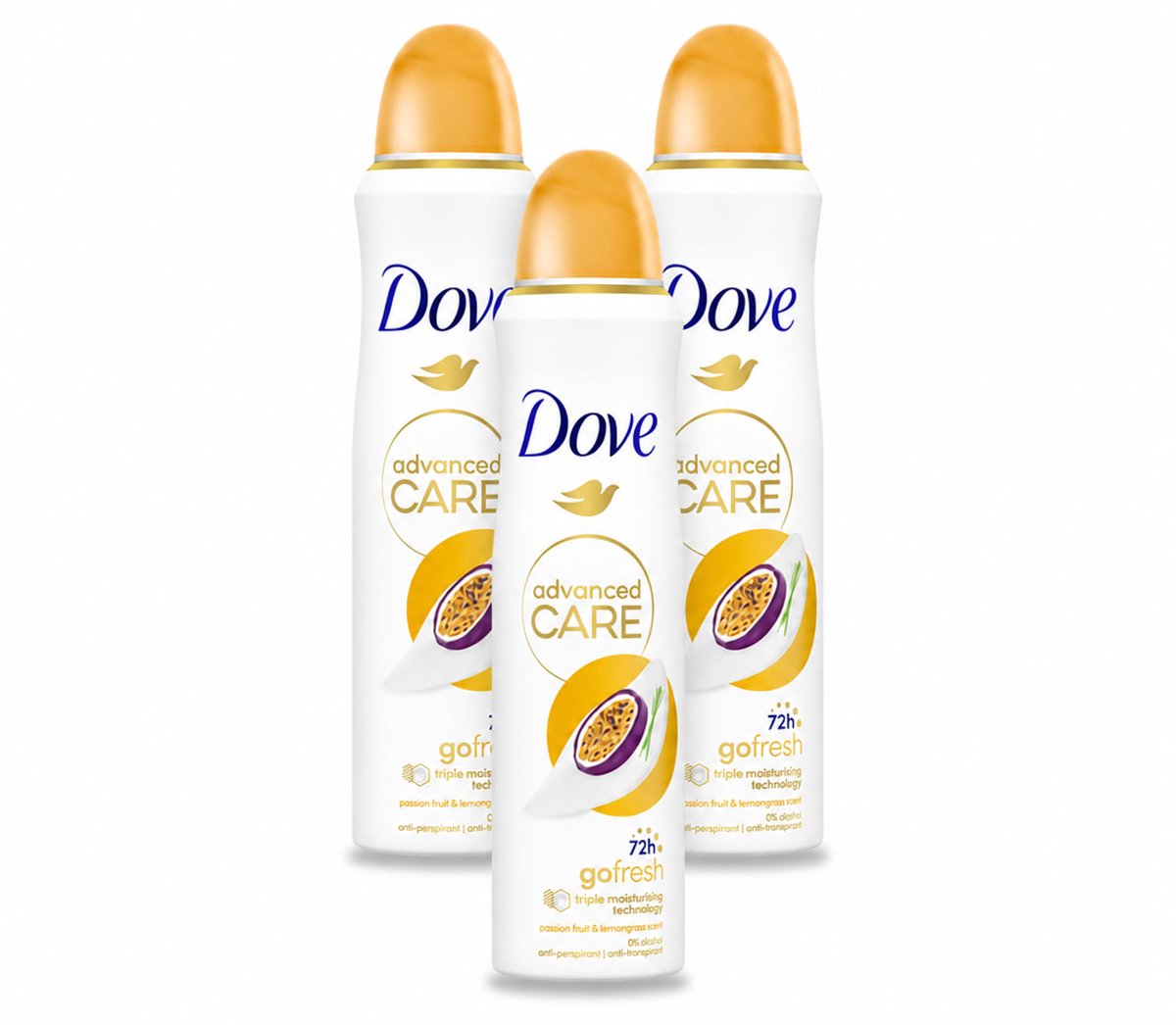 3 x Dove – Deodorant Spray – Passievrucht & Citroengras – 150 ml - Bulkverpakking - 3 stuks