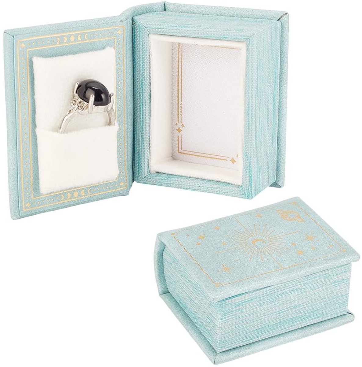 Elzusha - Vintage Ringdoos in Toverboek Design - Bladturquoise - 2 Stuks