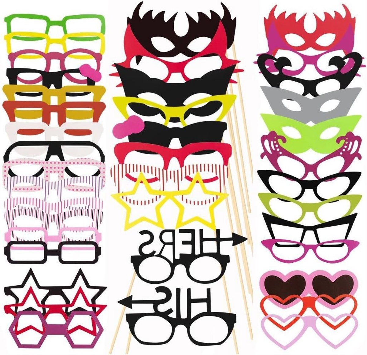 Creatieve Fotoprops en Accessoires voor Feesten - 76 Stuks voor Bruiloften, Verjaardagen en Kerstfeest met Snorren, Brillen en Hoeden
