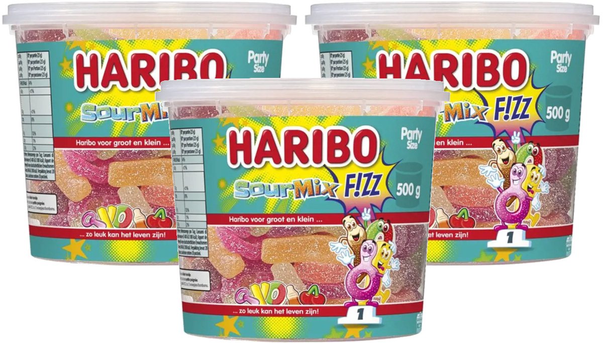 Haribo Sour Mix F!zz Party Size - Multipack - Snoep - 1500g (3x500g)