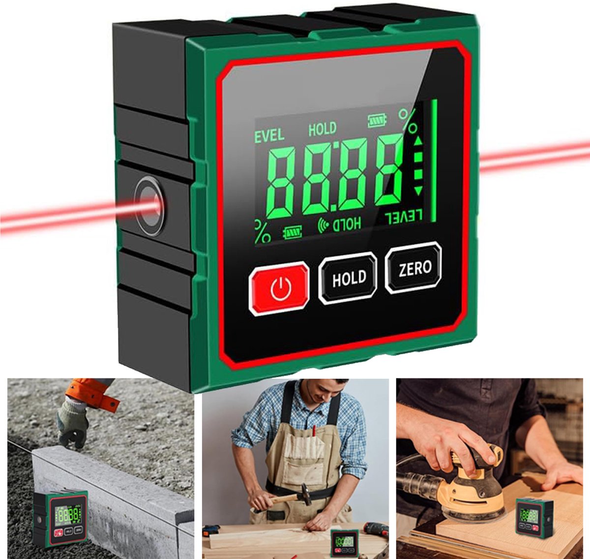 Digitale Hoekmeter Met Dubbele Laser - Magnetische Digitale Waterpas - 4x90° Magnetische Hoekmeter - LCD-Display