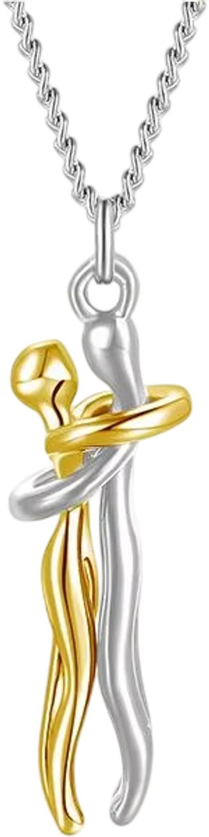 Stijlvolle 'Hug'-ketting – Choker met knuffelhanger, liefdesketting, voor dames en heren, cadeau voor partners en geliefden – Goud en Zilver