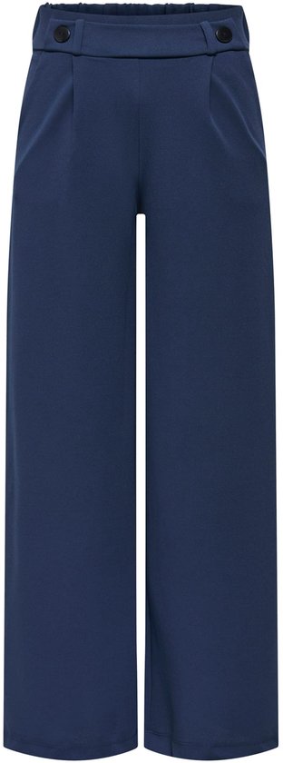 Donkerblauwe culottebroek met hoge taille en knoopdetails op de band.