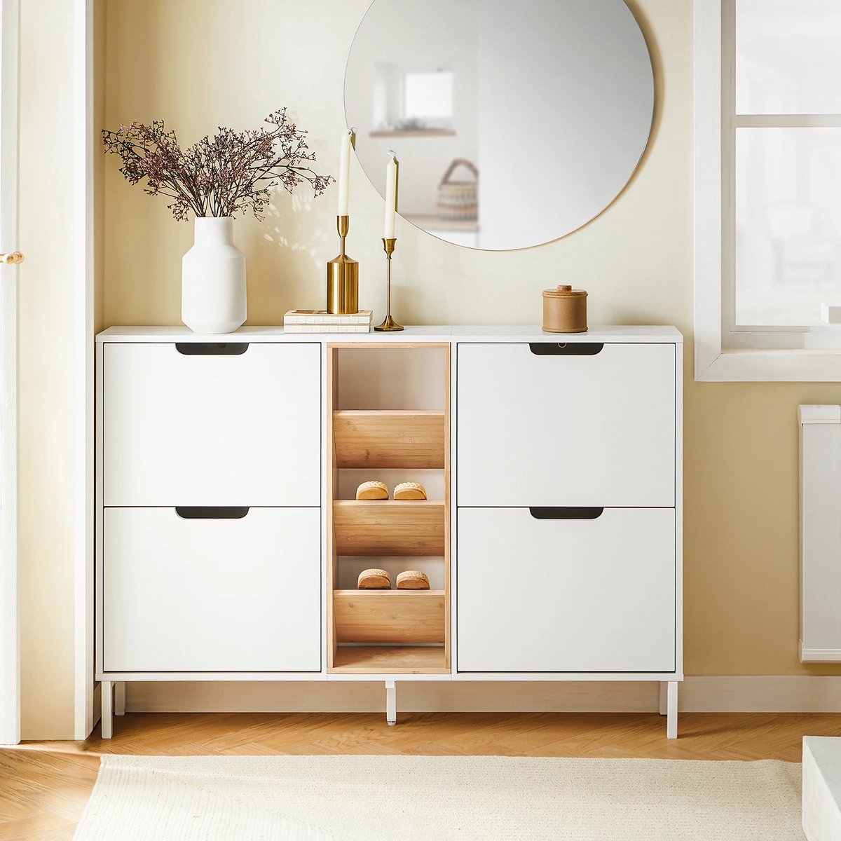 Schoenenkast - Voor Schoenenopslag - Smal Model met 4 Kleppen - Wit