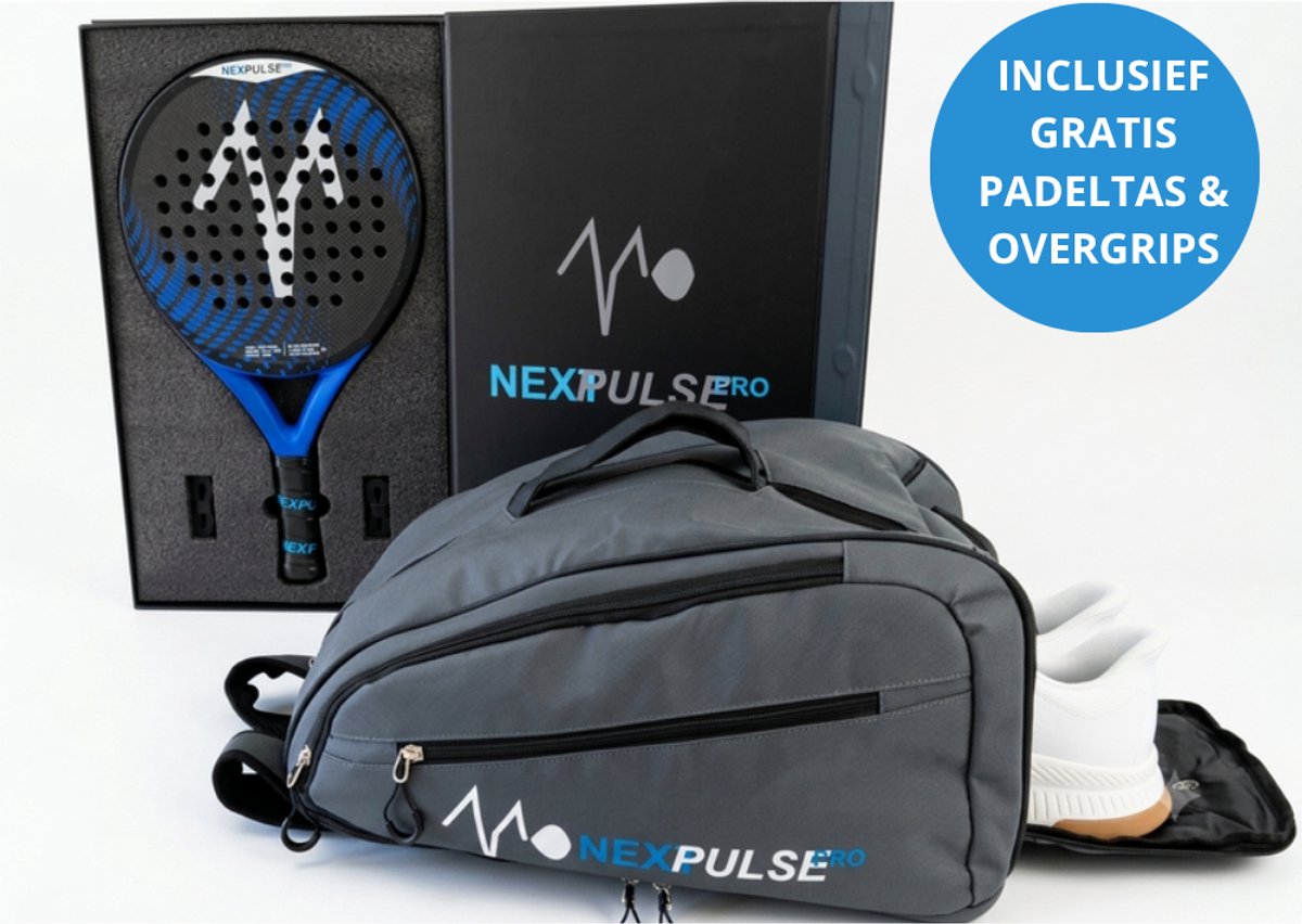 NextPulse Pro Pulse Master 12K Carbon - Padel Racket Control (Rond) - Set met Luxe Thermische Padeltas, Luxe Verpakking & 2 Overgrips - 365g