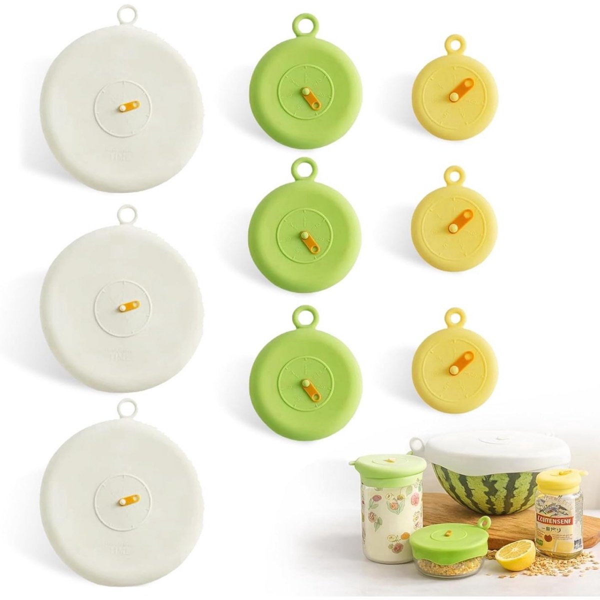 SSTRWGOOD Siliconen deksels – 9-delige set – Deksel van een yoghurtbeker - Rekbare, luchtdichte en herbruikbare BPA-vrije deksels voor kommen, potten en bakjes – Geschikt voor koelkast, magnetron en onderweg