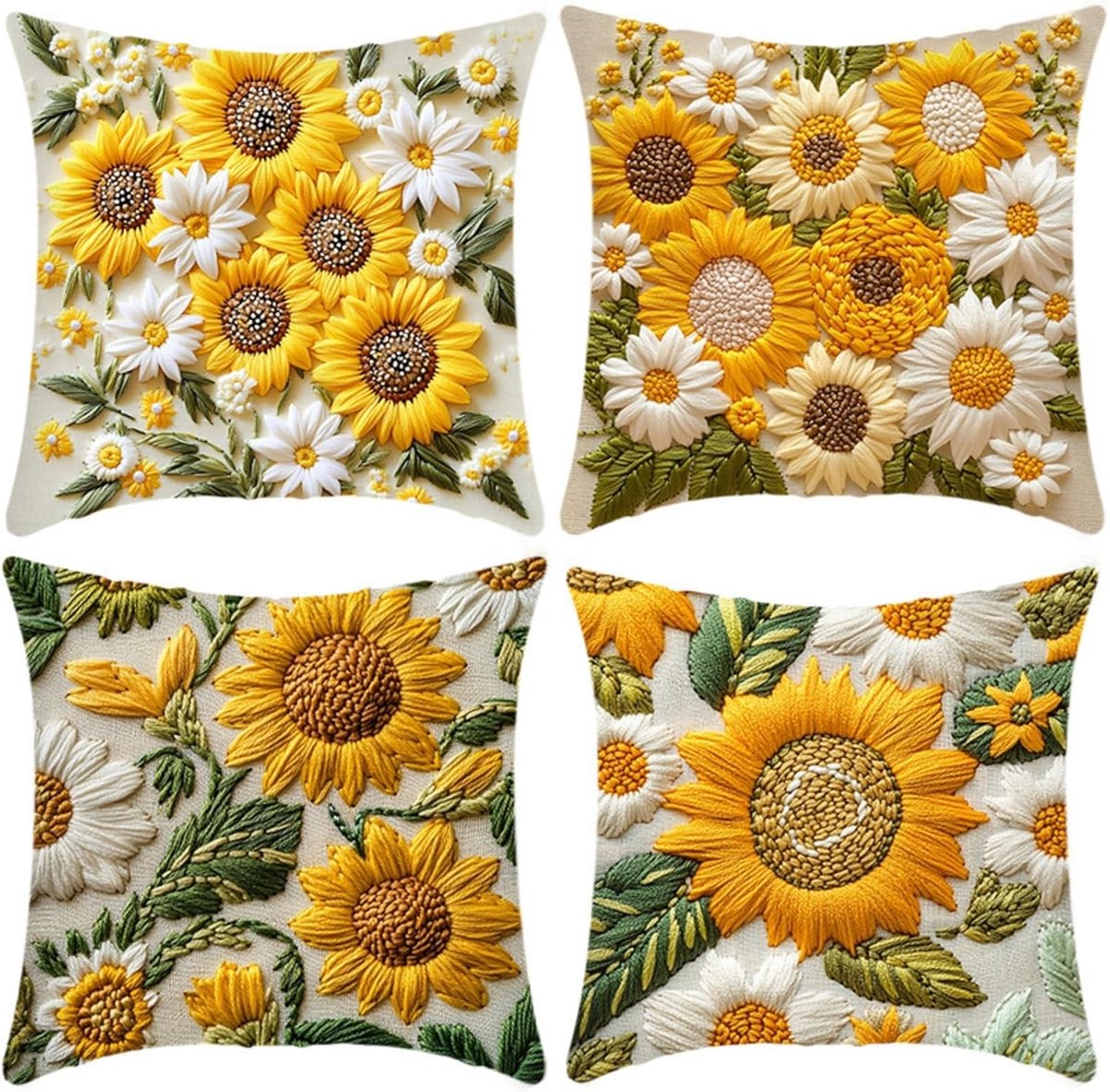 Kussensloop - 4-delige Set Zonnebloem Sierkussenhoezen - Geschikt voor Bank en Buiten - Formaat 45x45 cm - Gele Kleur - 4 Stuks