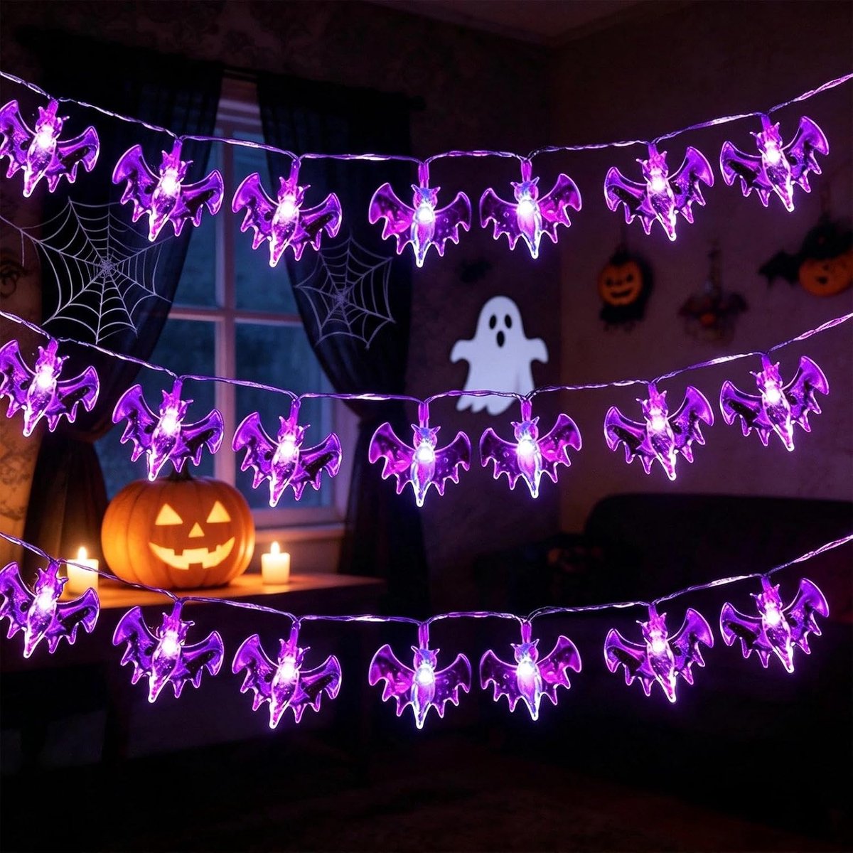 Slingerlichten - Halloween Vleermuis Vormige LED Slingerlichten - Batterijgevoed - 3 Meter met 20 Lampjes - Geschikt voor Binnen- en Buitendecoratie - 1 Stuk
