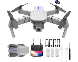 Drone avec Double Caméra - Quadricoptère Pliable - Maintien d'Altitude & Sans Tête - 4K - Photo par Gestes - 2,4G - 1 Bouton Départ & Atterrissage & Retour - Avec Sac de Rangement & 3 Batteries - Pour Débutants