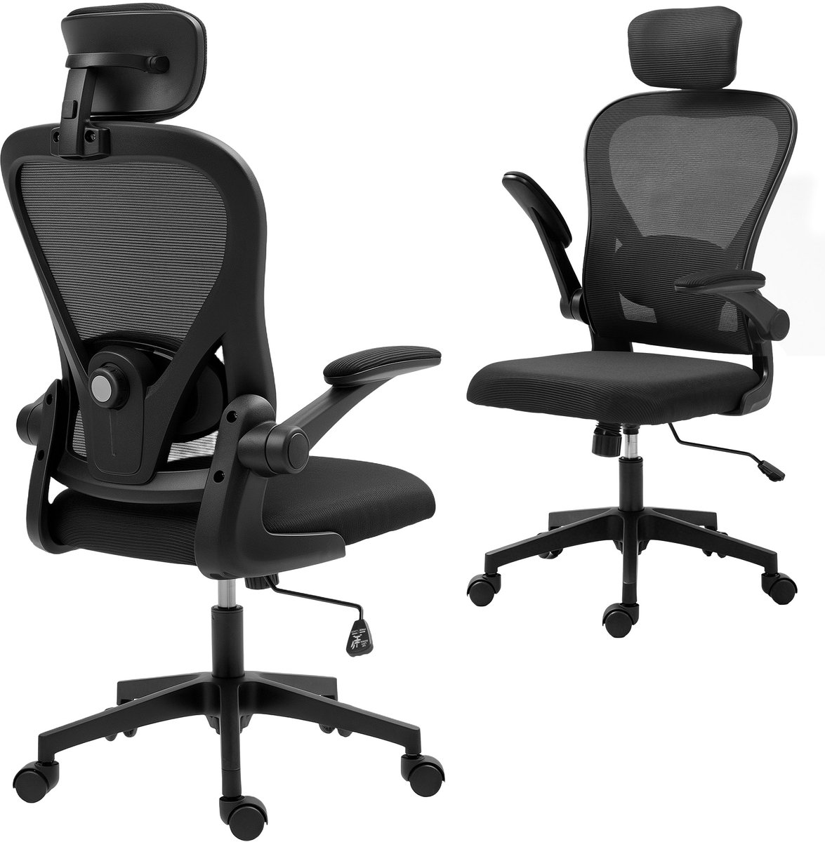 Homcom Bureaustoel Ergonomisch met Hoofdsteun en Lendensteun - Directiestoel - Draaistoel - Gamestoel - Zwart