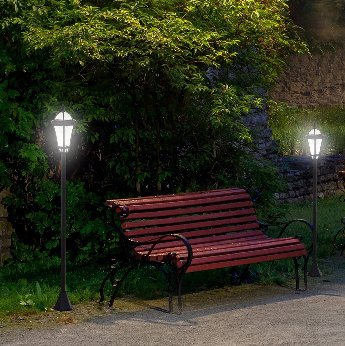 MODFU - Solar Lantaarnpalen Met LED - IP44 - Zwart - 2 Stuks
