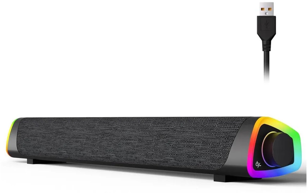 USB-voeding Bluetooth-soundbar Geschikt voor computers, Geschikt voorzien van ledverlichting en een aan/uit-knop. Draagbare soundbar, Geschikt voor desktops en laptops, zwart.