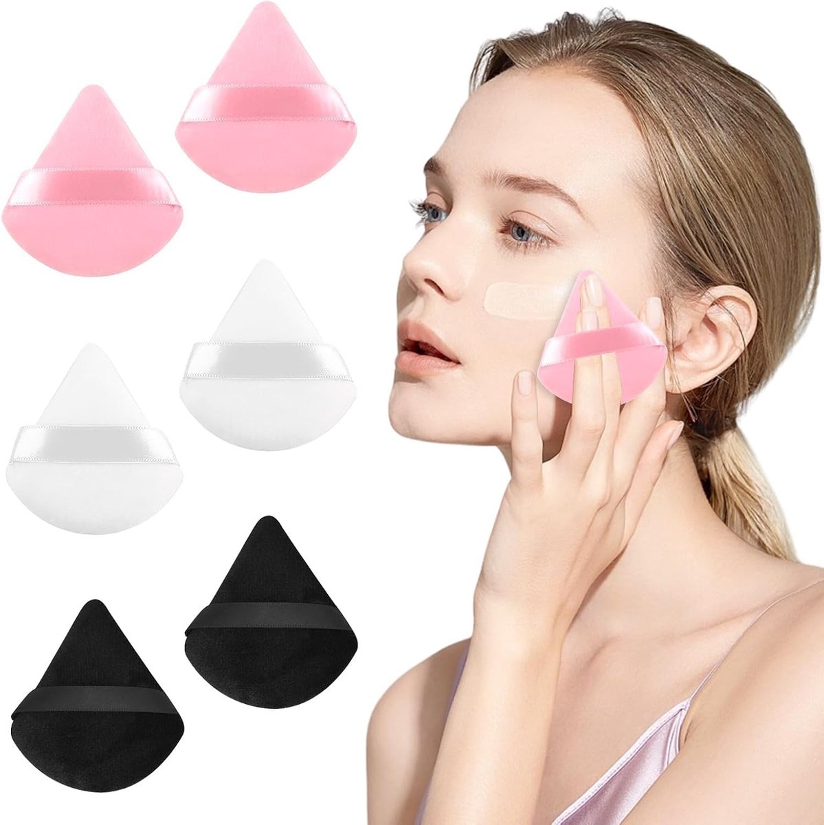 Set van 6 Driehoekige Make-up Sponsen - Zachte Poeder Puff voor Foundation, Concealer en Blush - Herbruikbaar en Wasbaar, Geschikt voor Alle Huidtypes in Zwart en Wit