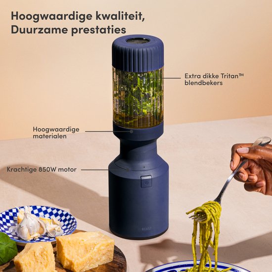 BEAST Mighty 850 Plus Krachtige Compacte Blender Smoothie To Go - 850W - 3 XL Tritan Bekers - Mixt Moeiteloos IJs & Bevroren Fruit - Navy van BEAST — afbeelding 3