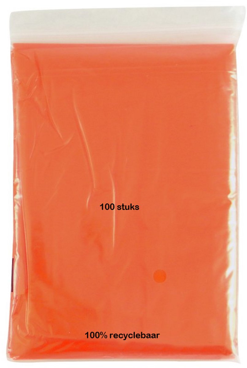 Eizook ponchos 100 stuks licht transprant oranje - eenmalig gebruik - per stuk in zakje 100% recyclebaar