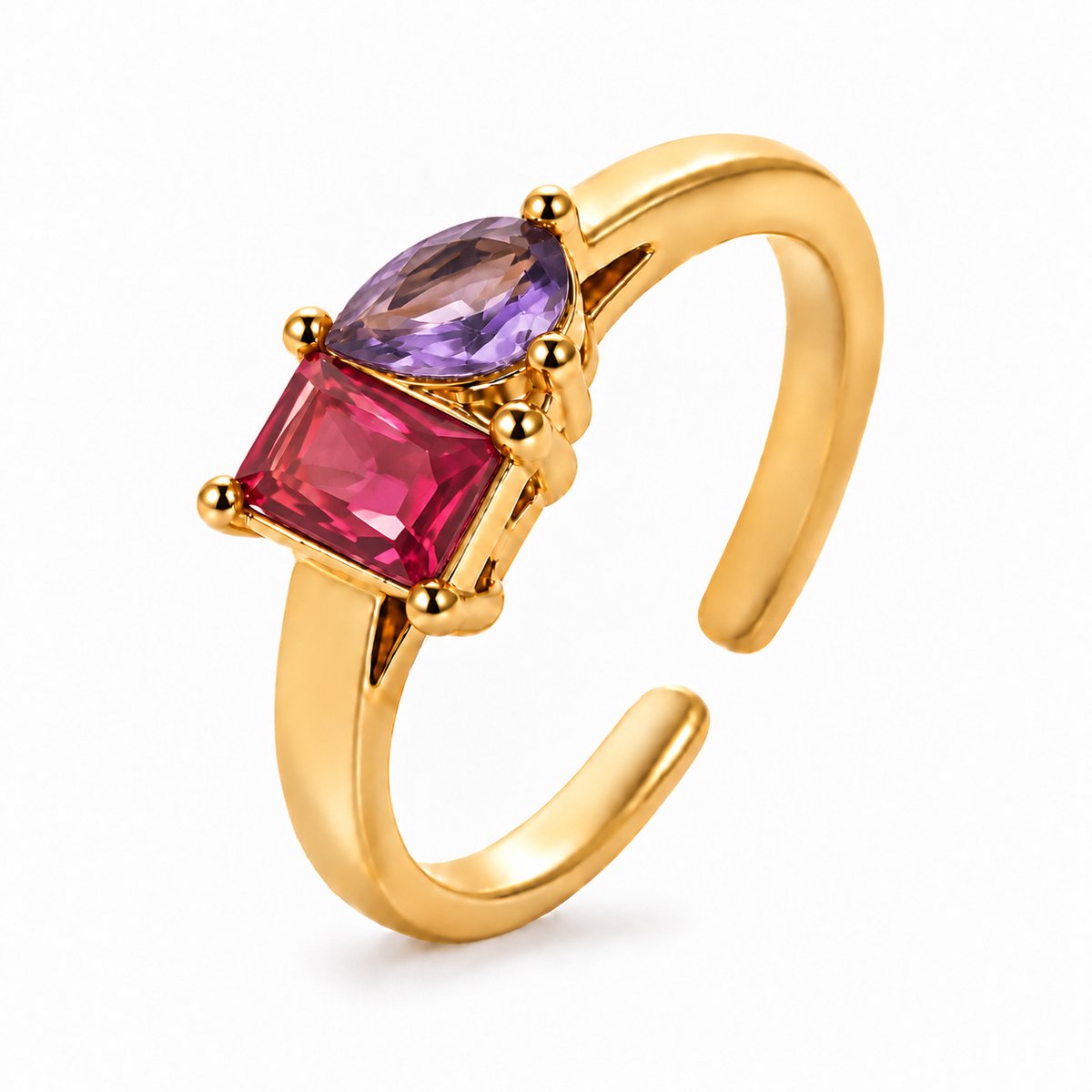 Maevi® Geboortesteen Ring - Maand: Juli - Kleur: Goud - Onesize / Verstelbaar - Hoge Kwaliteit - Roestvrijstaal / RVS / Stainless Steel - Geboorte Sieraden / Kraamcadeau - Kado - Vrouwen / Dames Sieraad - Verkleurt niet - Incl. Luxe Verpakking