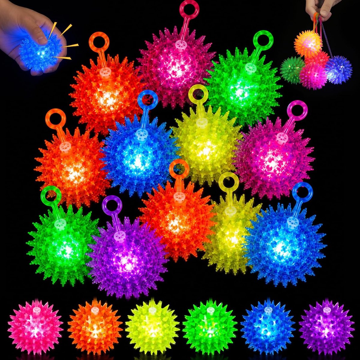Children's Light Ball, 12 Pieces Hedgehog Balls, Gifts, Children's Birthday Party Favors, Jumping Ball, Light Toys - ShopVlot