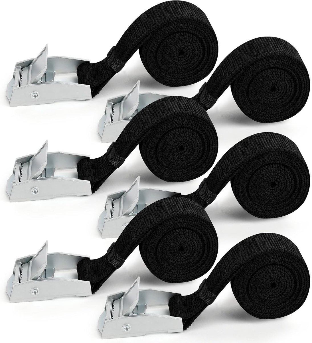 Verstelbare Heavy-Duty Spanbanden 1 m X 25 mm - 6 Stuks Ratelbanden voor Motorfietsen, Vrachtwagens en Aanhangwagens - 250 Kg Laadvermogen en Snelsluiting, Zwart