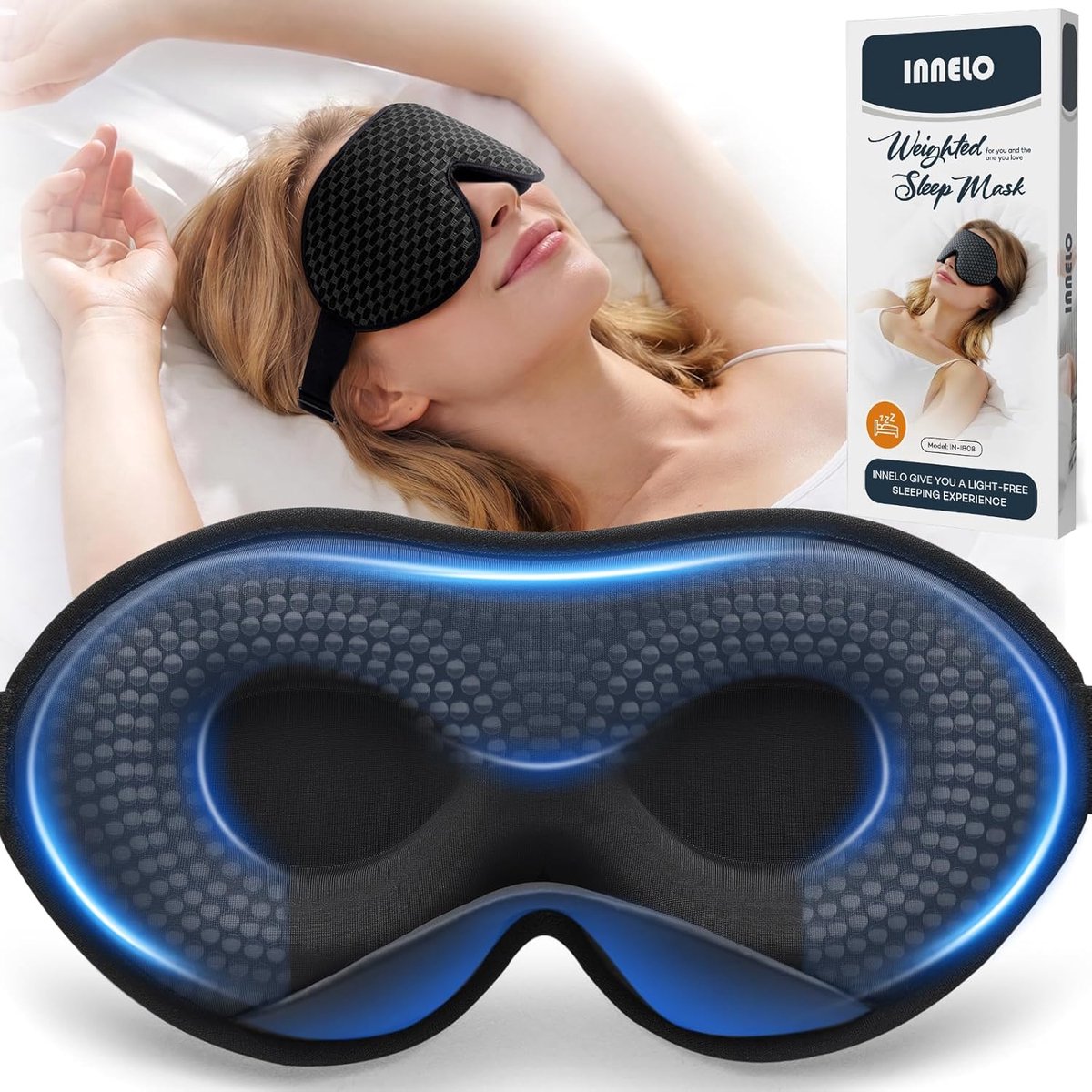 SnelShoppen - Verbeterd gewogen slaapmasker voor dames en heren, ademend 3D-oogmasker, lichtblokkerend, comfortabel, drukverlichting, 130 g, zwart, id