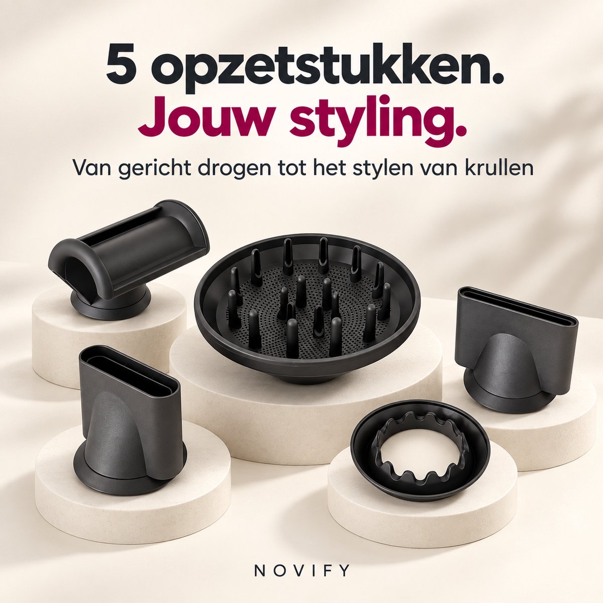 NOVIFY® Fohn - Fohnborstel - Haardroger met 5 opzetstukken - Fohn met Diffuser - 1500W - Velvet Steel - 2025 thumbnail 6
