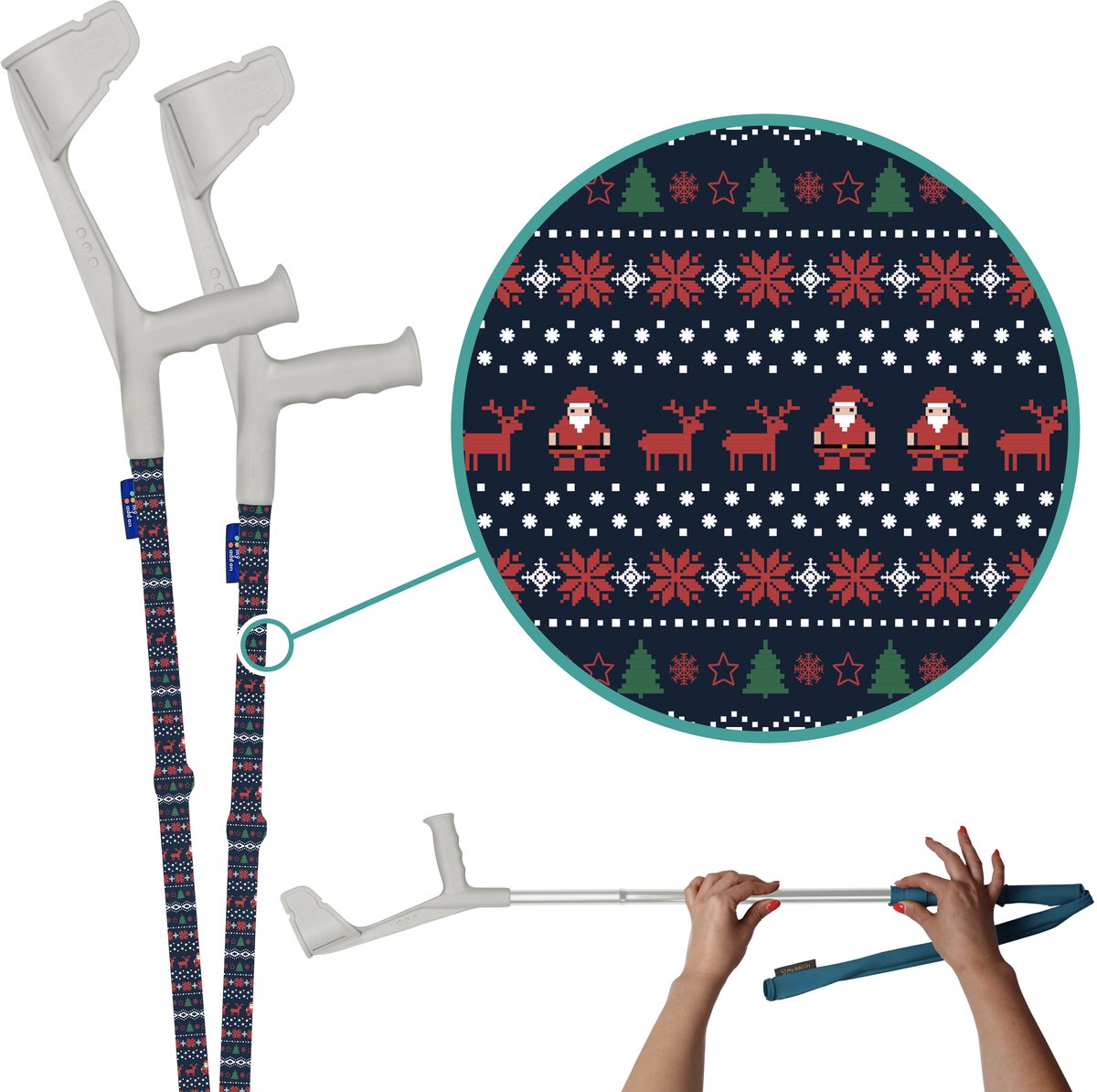 myCover Christmas Knit - 2 stuks - Trendy hoes voor krukken en wandelstokken, past op elke kruk of wandelstok, elastische stof, wasbaar 30°C, verschillende patronen - Excl. Kruk