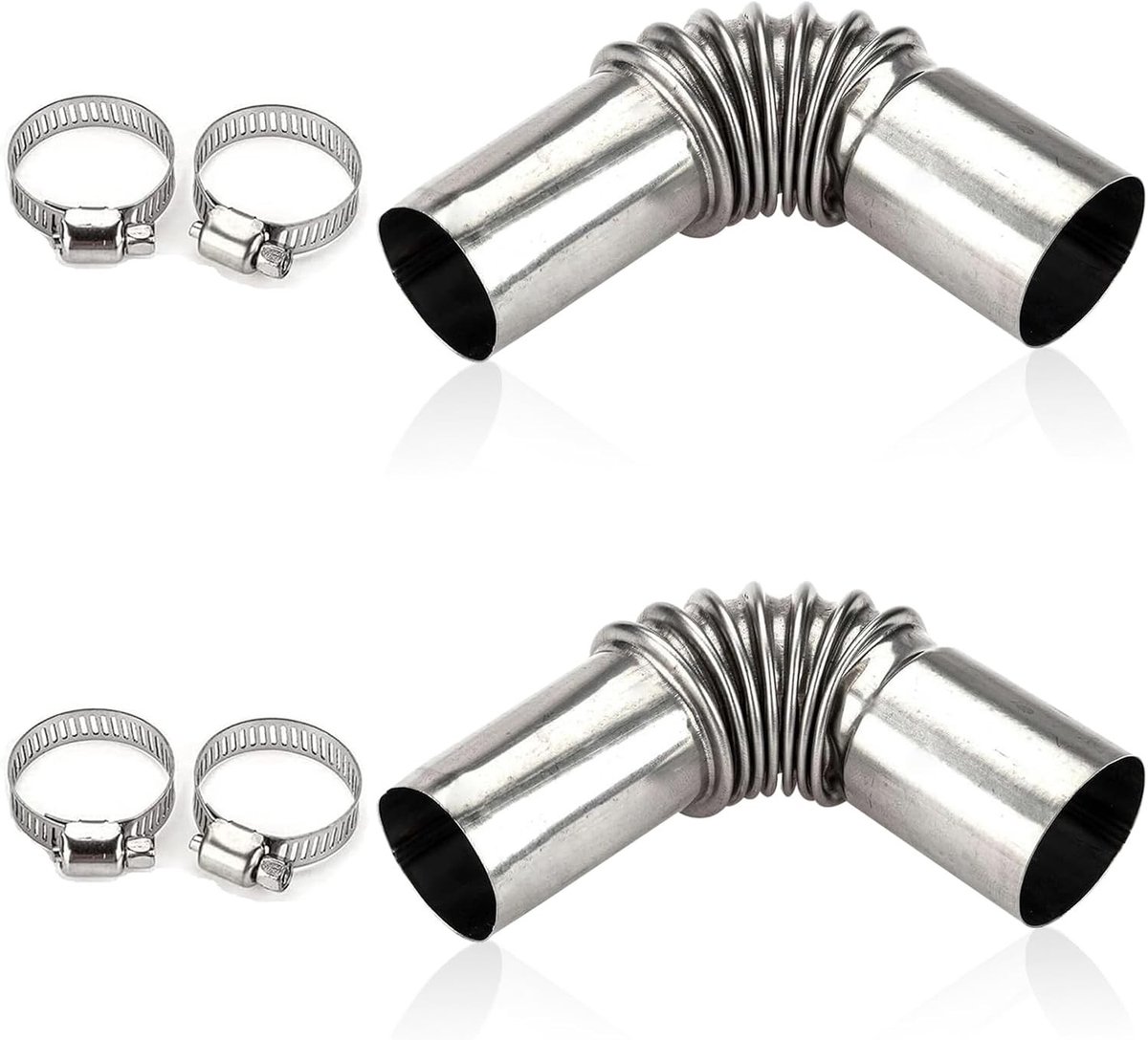RVS Uitlaatpijp Hoekverbinder 25mm 2 Stuks voor Auto Parkeer Heater Ventilatie Slangen met 4 RVS Klemmen voor Diesel Verwarming en Uitlaataccessoires